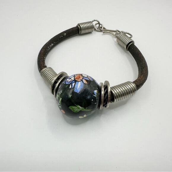 Unbranded Boho Bohemian Funky Single Painted Floral Ball Rubber Cord Bracelet - Picture 7 of 7